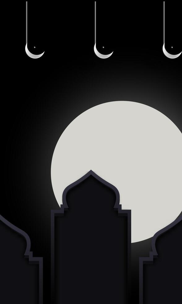 Ramadan Kareem greeting card with mosque and moon . Vector illustration.