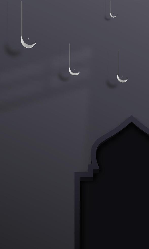Ramadan Kareem background with mosque and moon template card blue navy. Vector illustration.