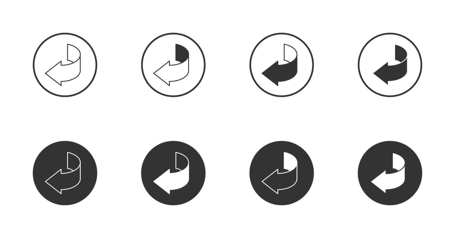 Left arrow icons set. Curved arrow symbol. Vector illustration.