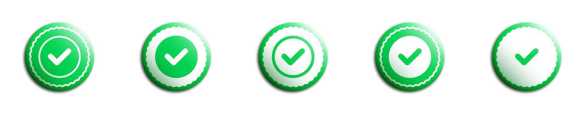 Profile verification check marks icons. Stickers with tick. Flat vector illustration.