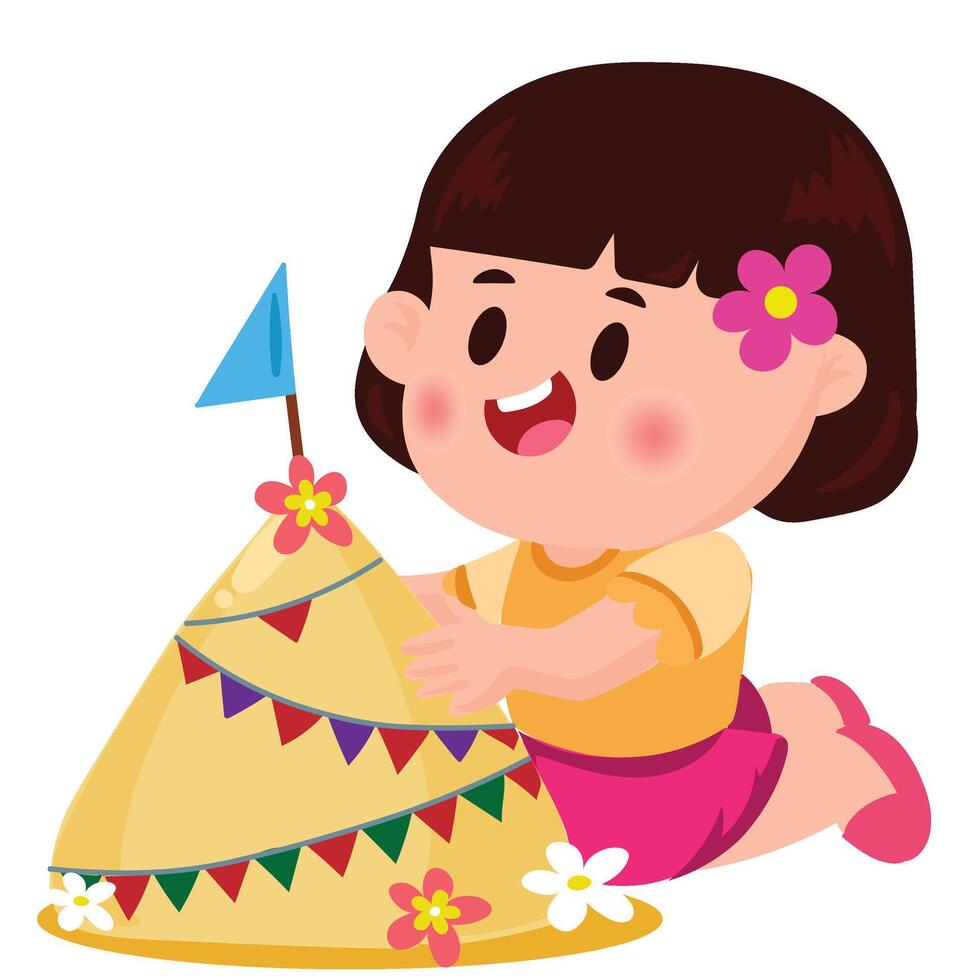Thai kid play with water on Songkran day vector