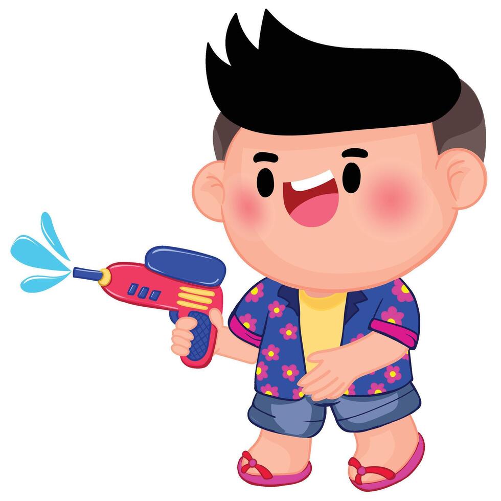 Thai kid play with water on Songkran day vector