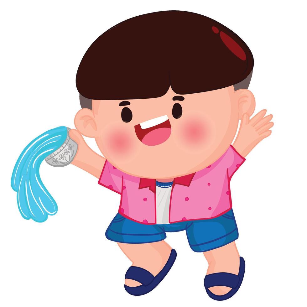 Thai kid play with water on Songkran day vector