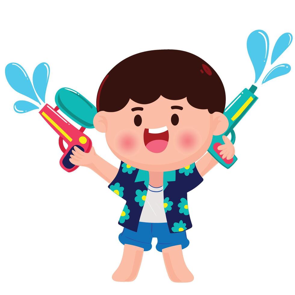 Thai kid play with water on Songkran day vector