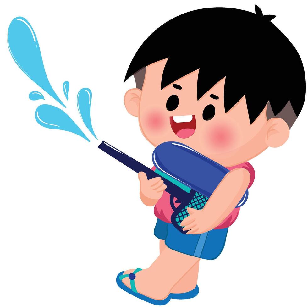 Thai kid play with water on Songkran day vector