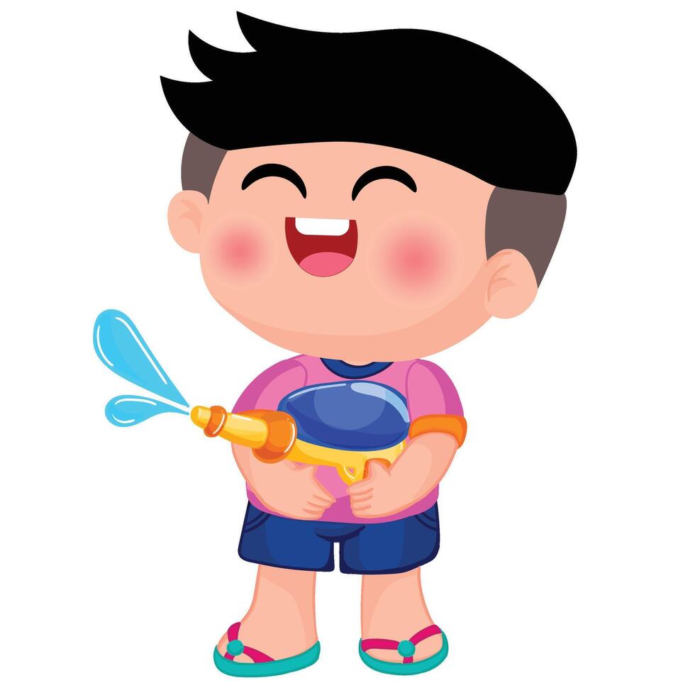 Thai kid play with water on Songkran day vector