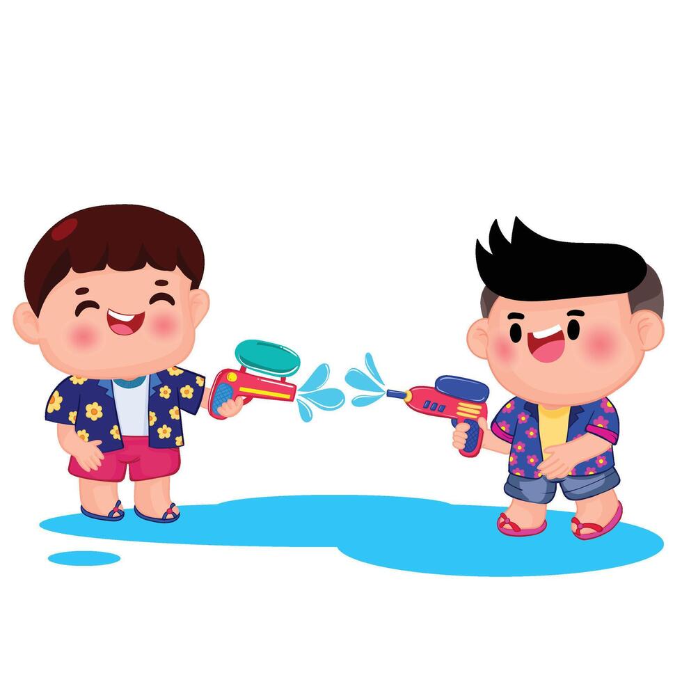 Thai kid play with water on Songkran day vector