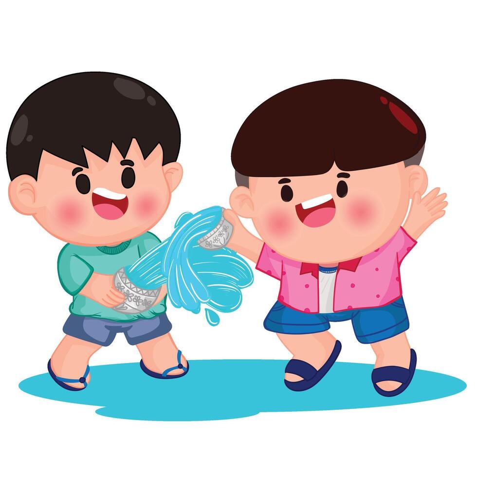 Thai kid play with water on Songkran day vector