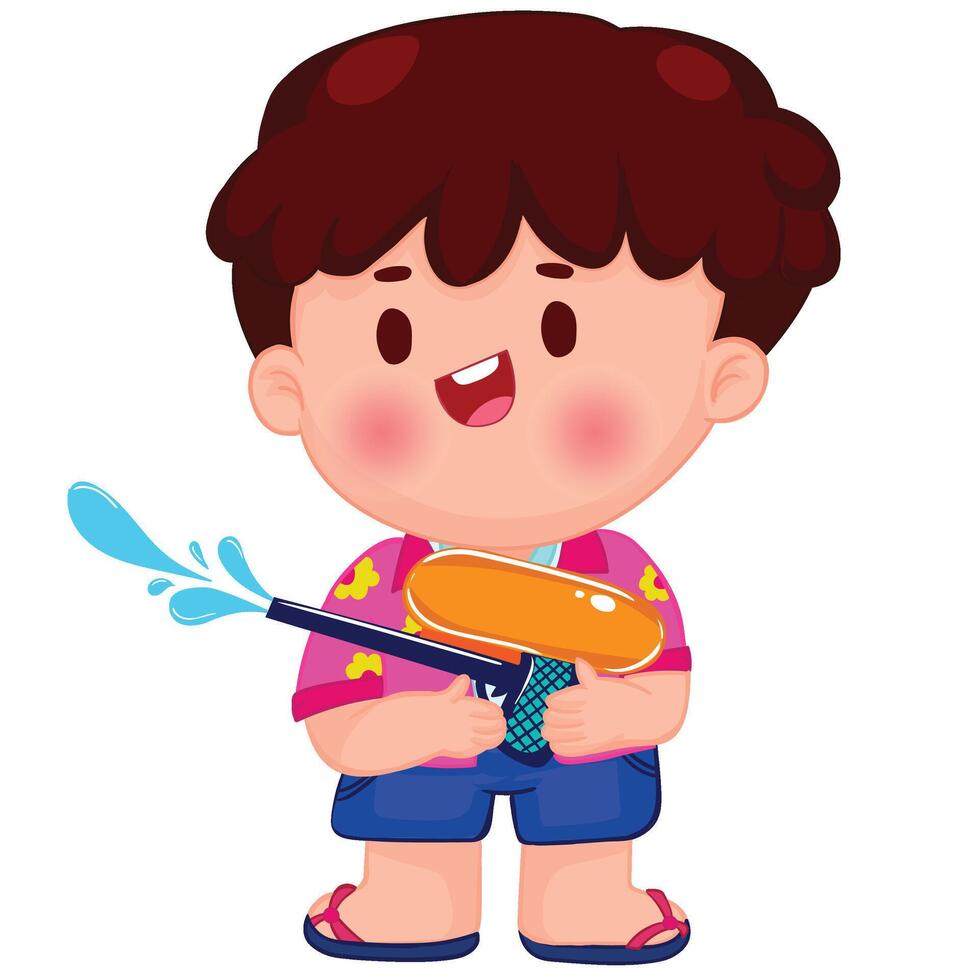Thai kid play with water on Songkran day vector