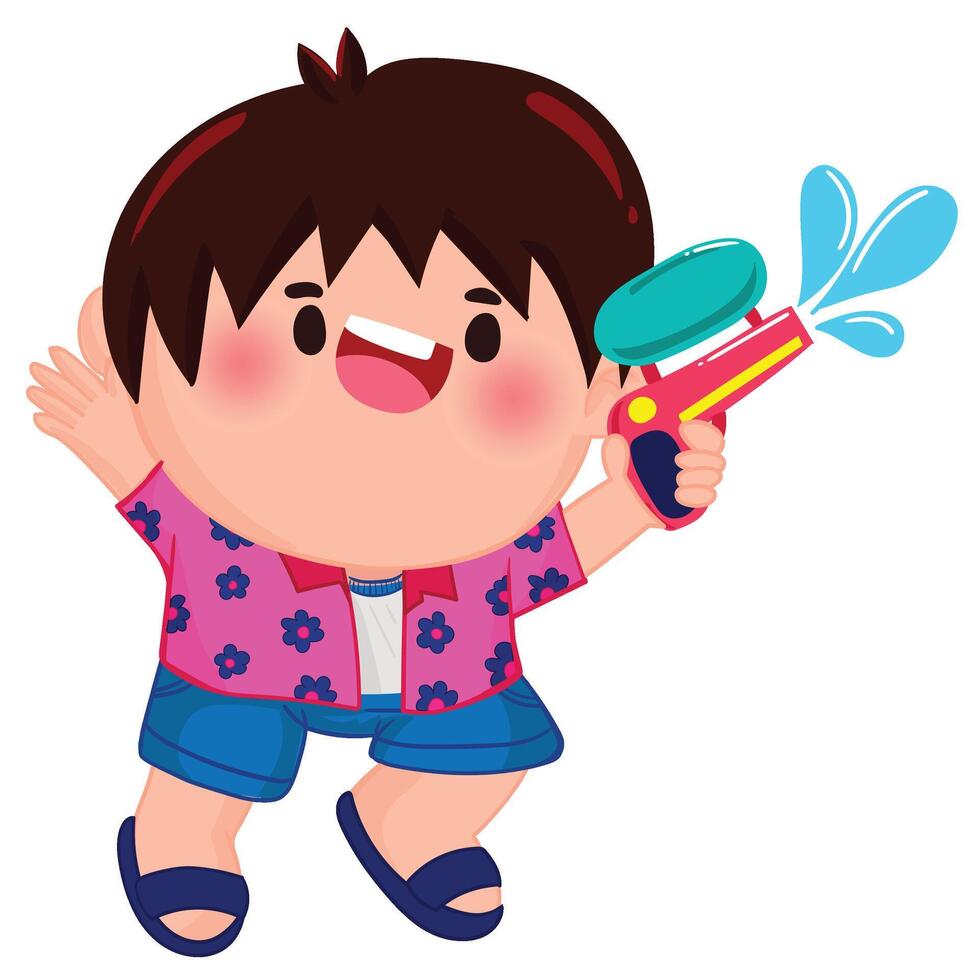 Thai kid play with water on Songkran day vector