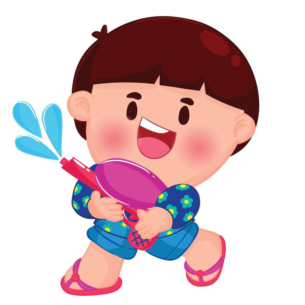 Thai kid play with water on Songkran day vector