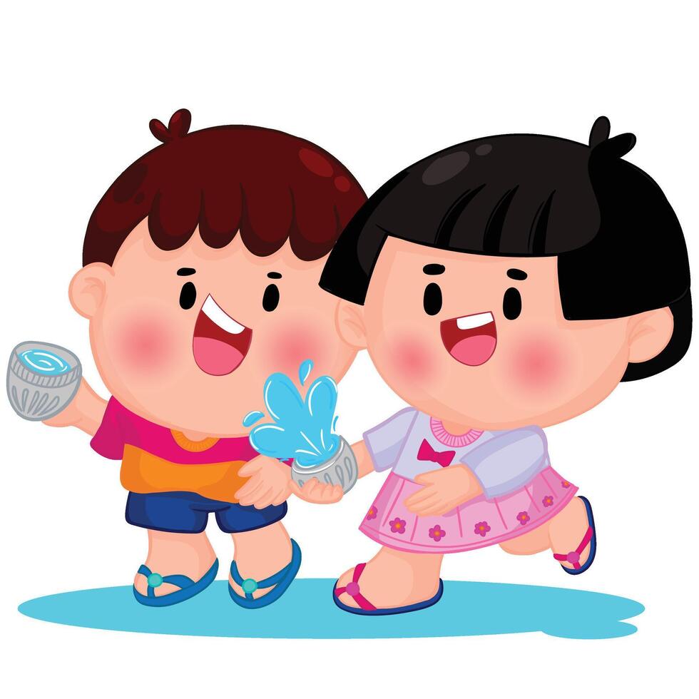 Thai kid play with water on Songkran day vector