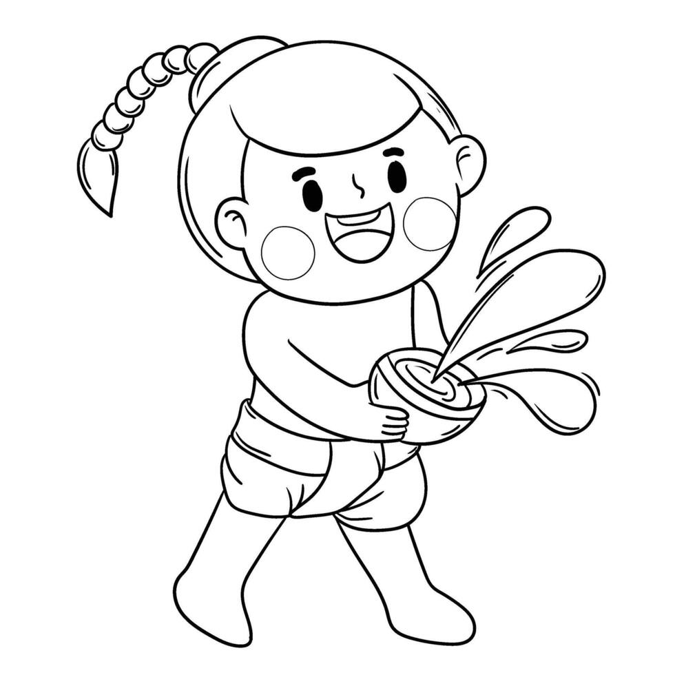 Thai kid play with water on Songkran day vector