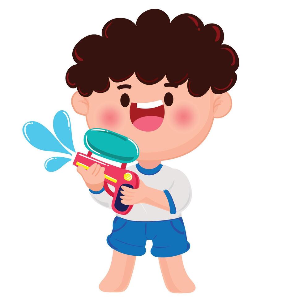 tailandés niño jugar con agua en Songkran día vector