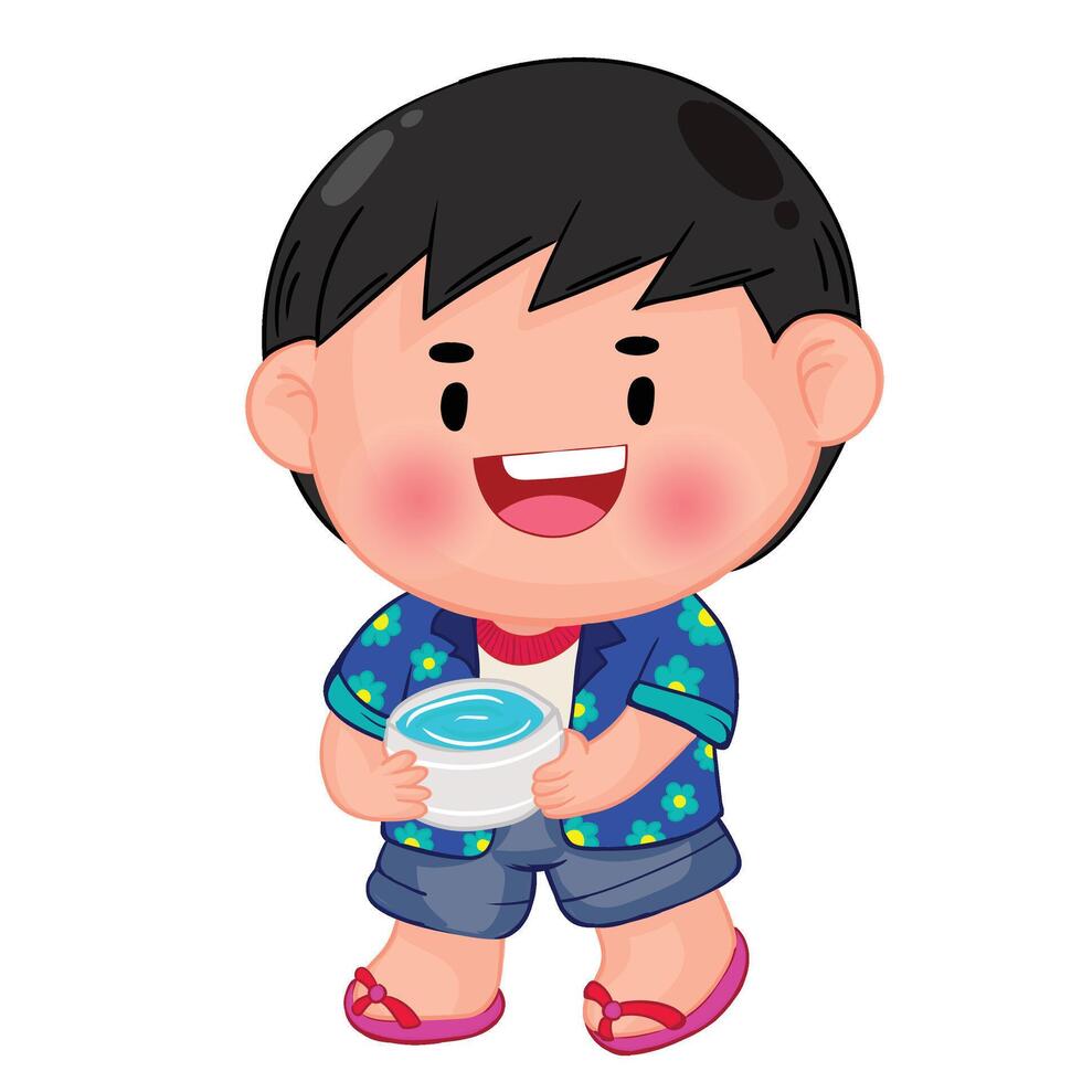 Thai kid play with water on Songkran day vector