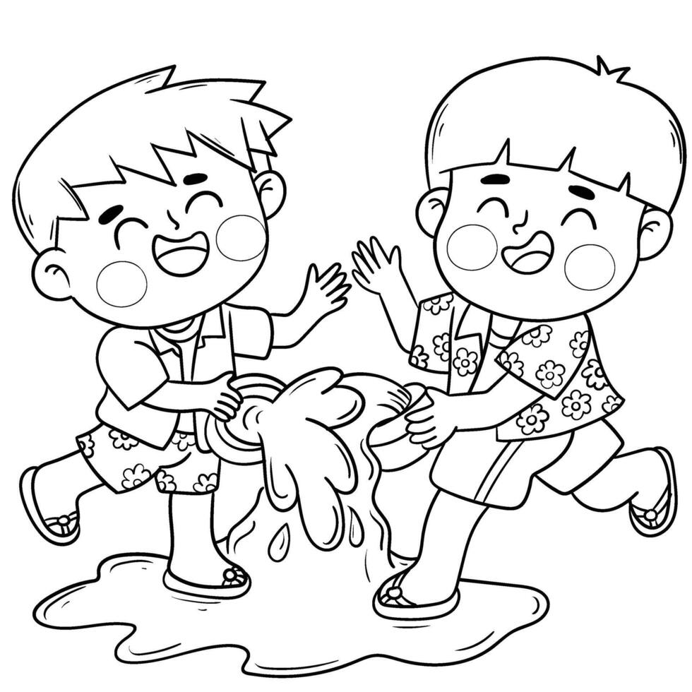 Thai kid play with water on Songkran day vector