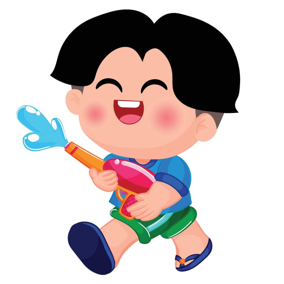 Thai kid play with water on Songkran day vector
