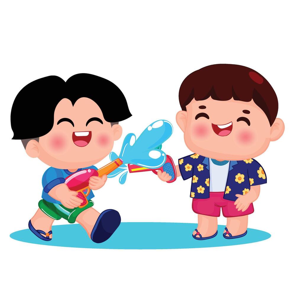 Thai kid play with water on Songkran day vector