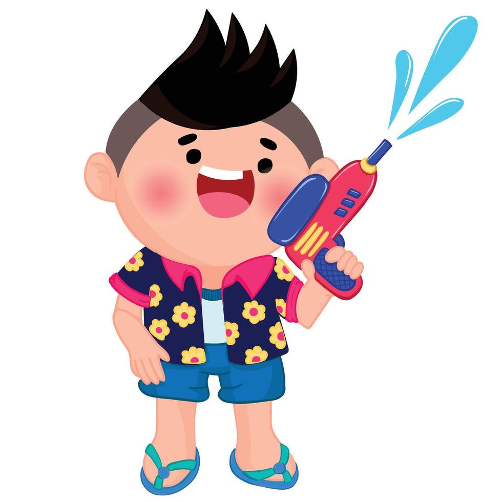 tailandés niño jugar con agua en Songkran día vector