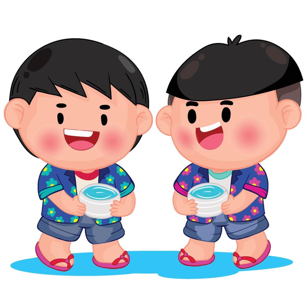 Thai kid play with water on Songkran day vector