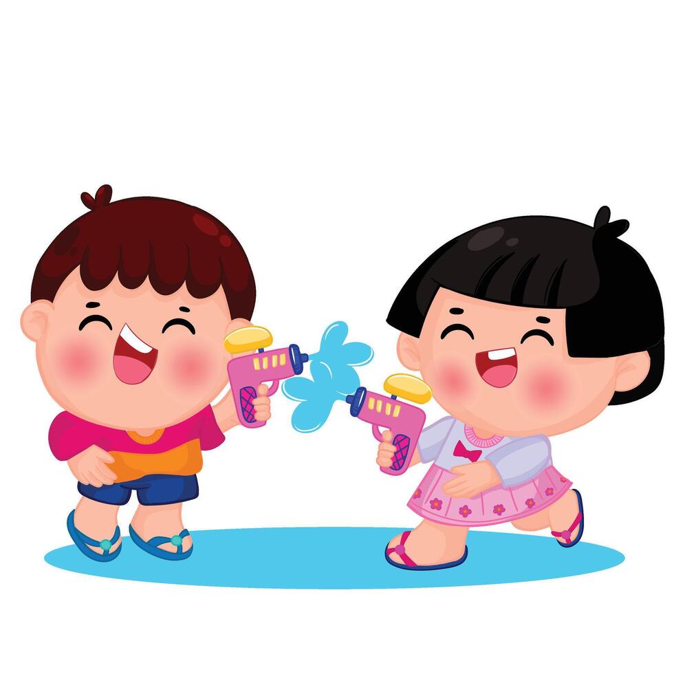 Thai kid play with water on Songkran day vector