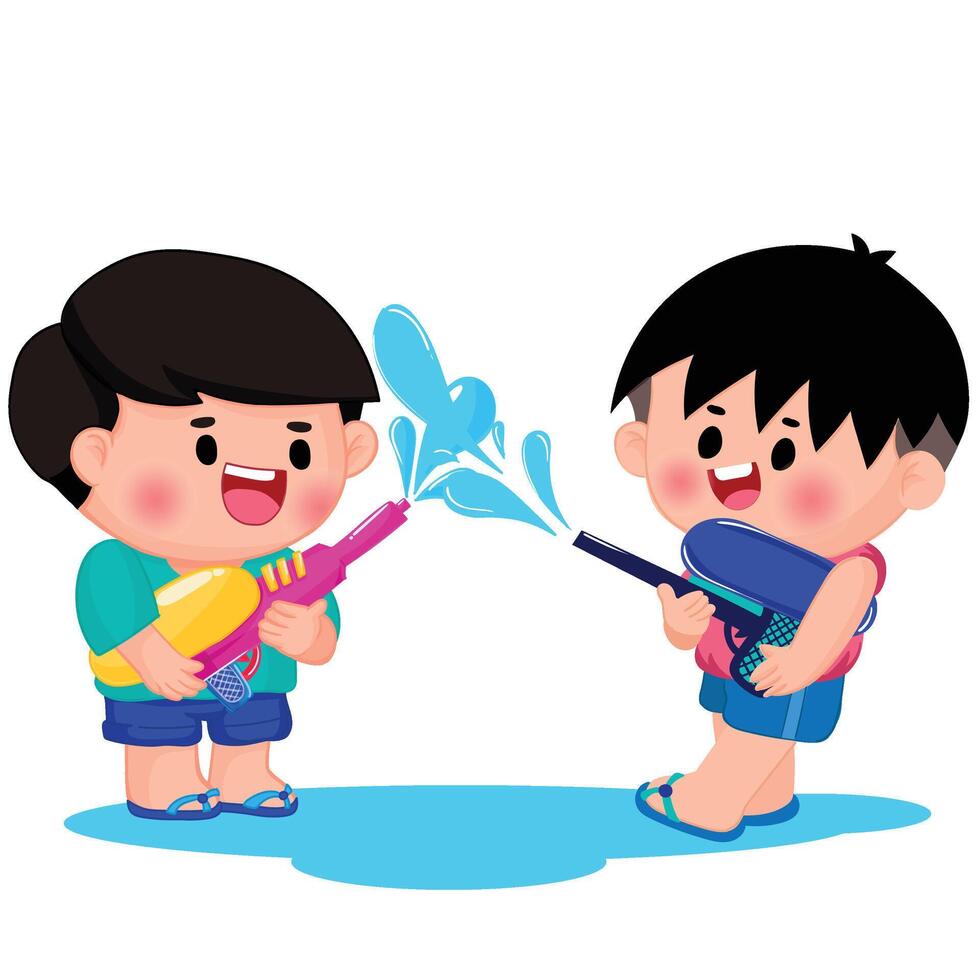 Thai kid play with water on Songkran day vector