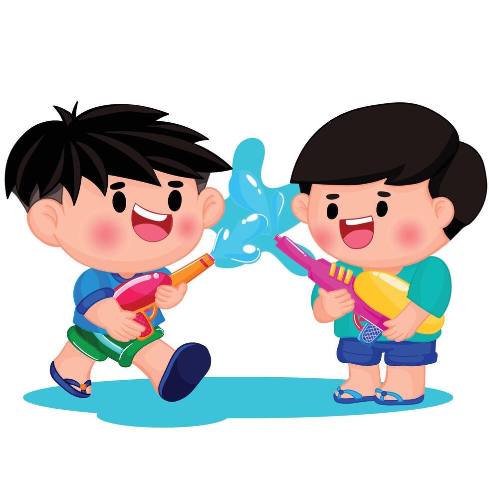 Thai kid play with water on Songkran day vector