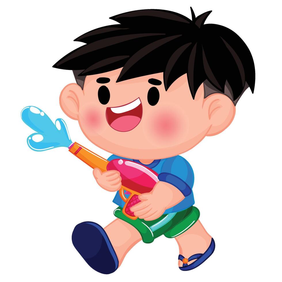 Thai kid play with water on Songkran day vector