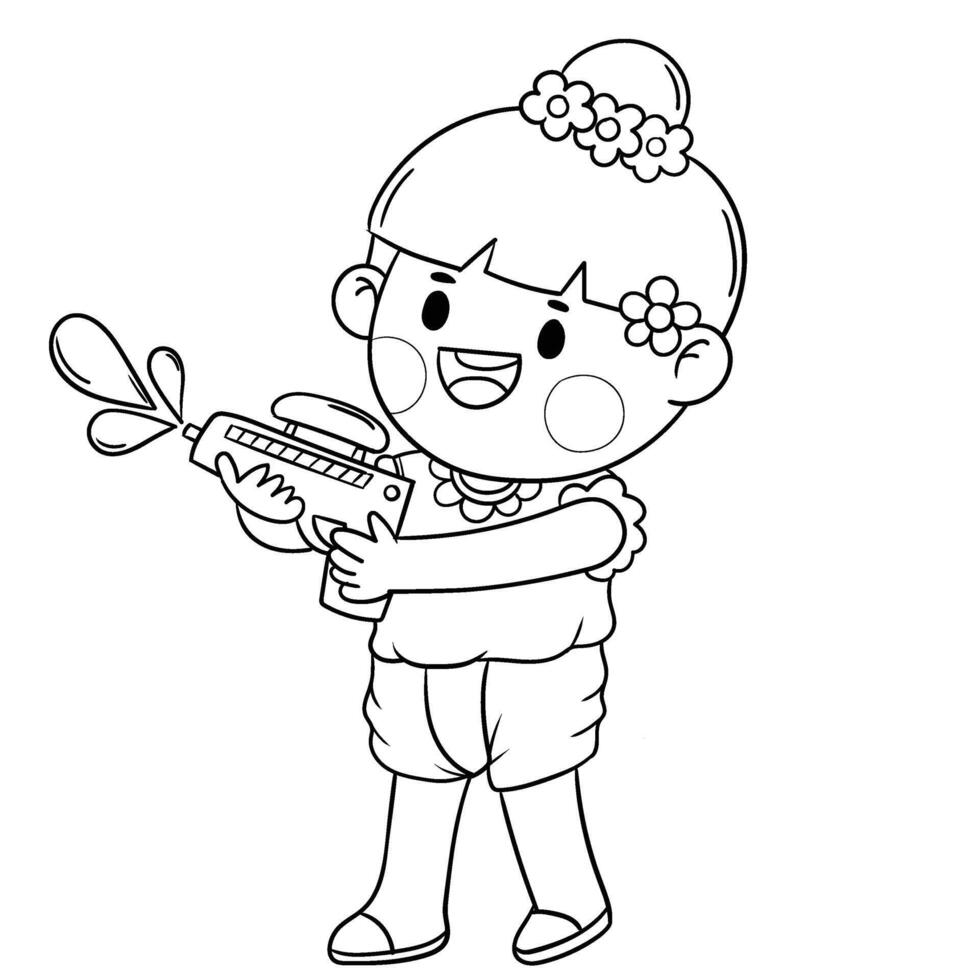 Thai kid play with water on Songkran day vector