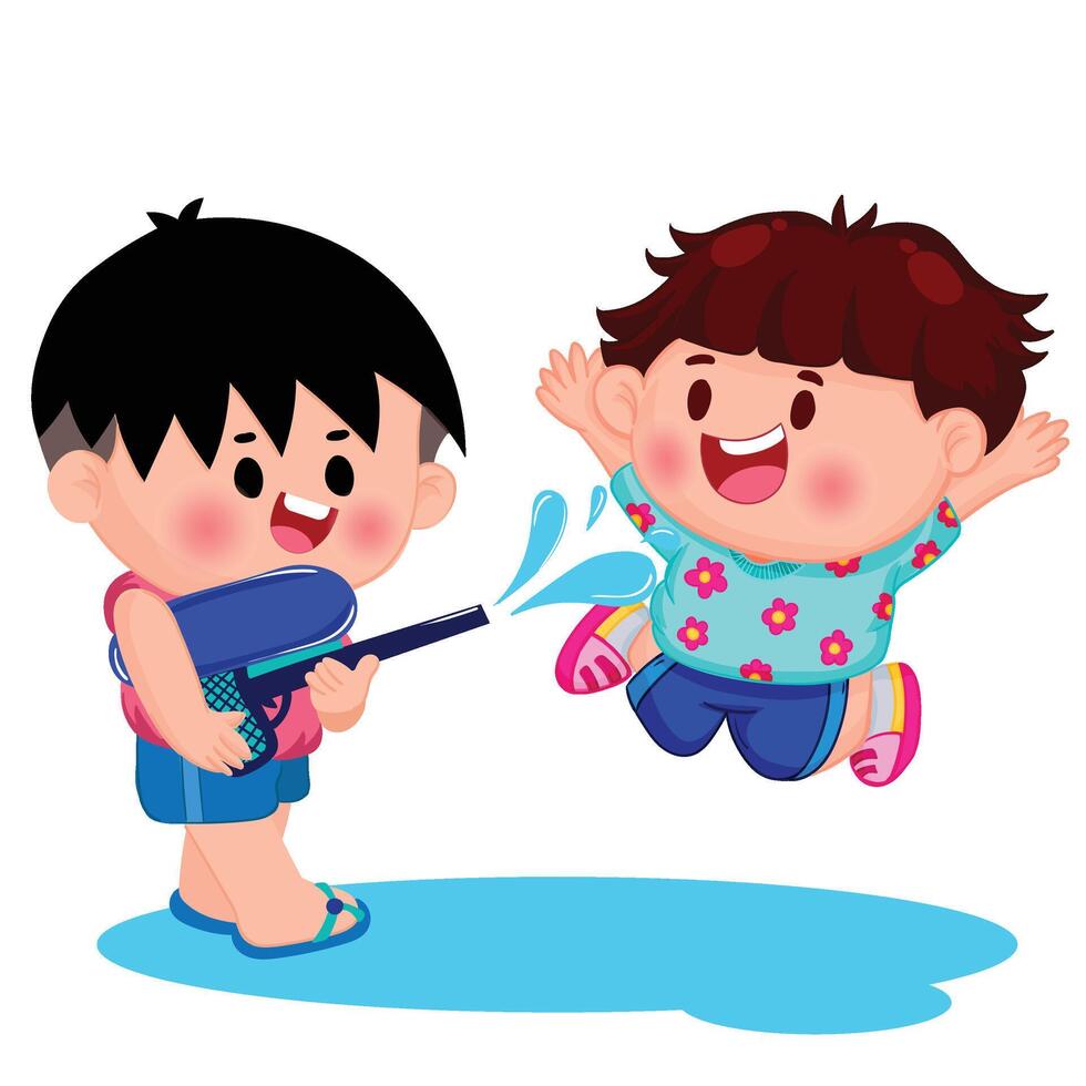 Thai kid play with water on Songkran day vector