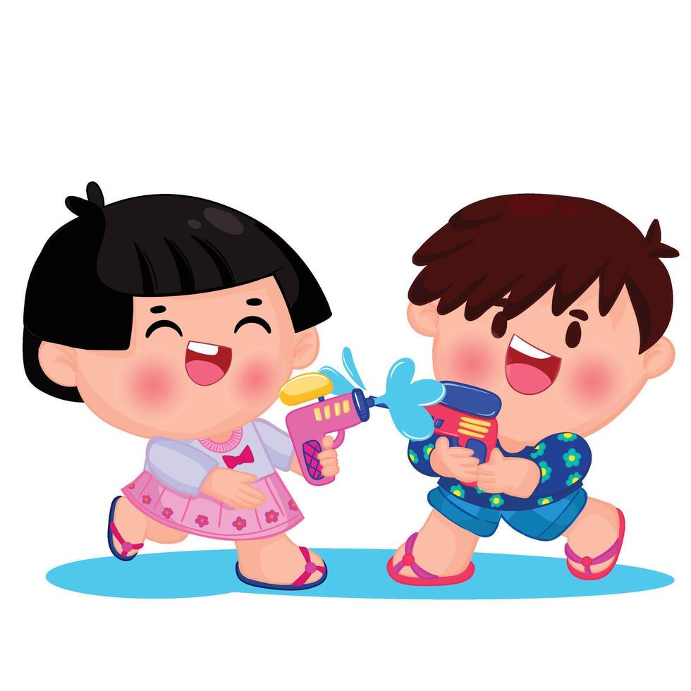 Thai kid play with water on Songkran day vector