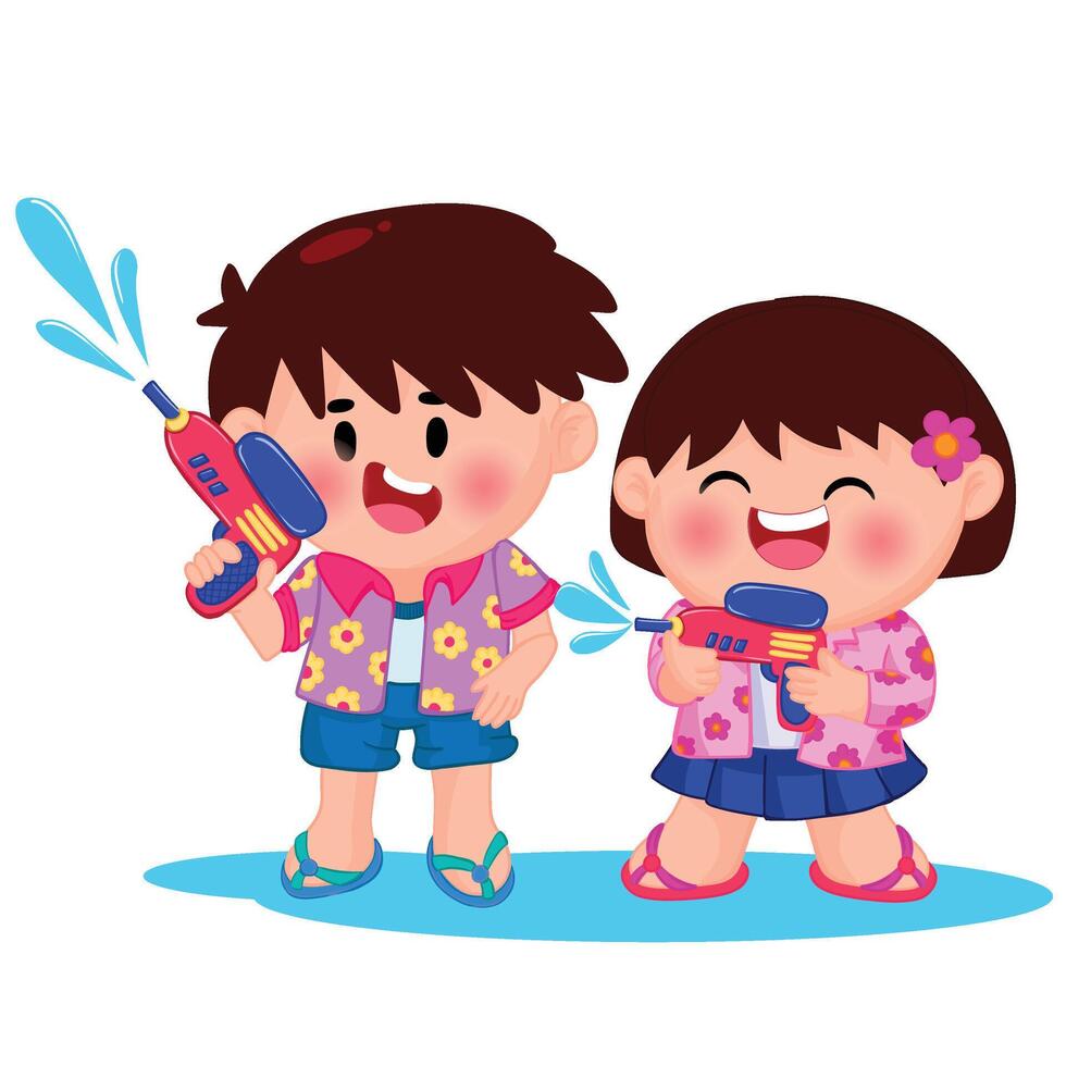 Thai kid play with water on Songkran day vector