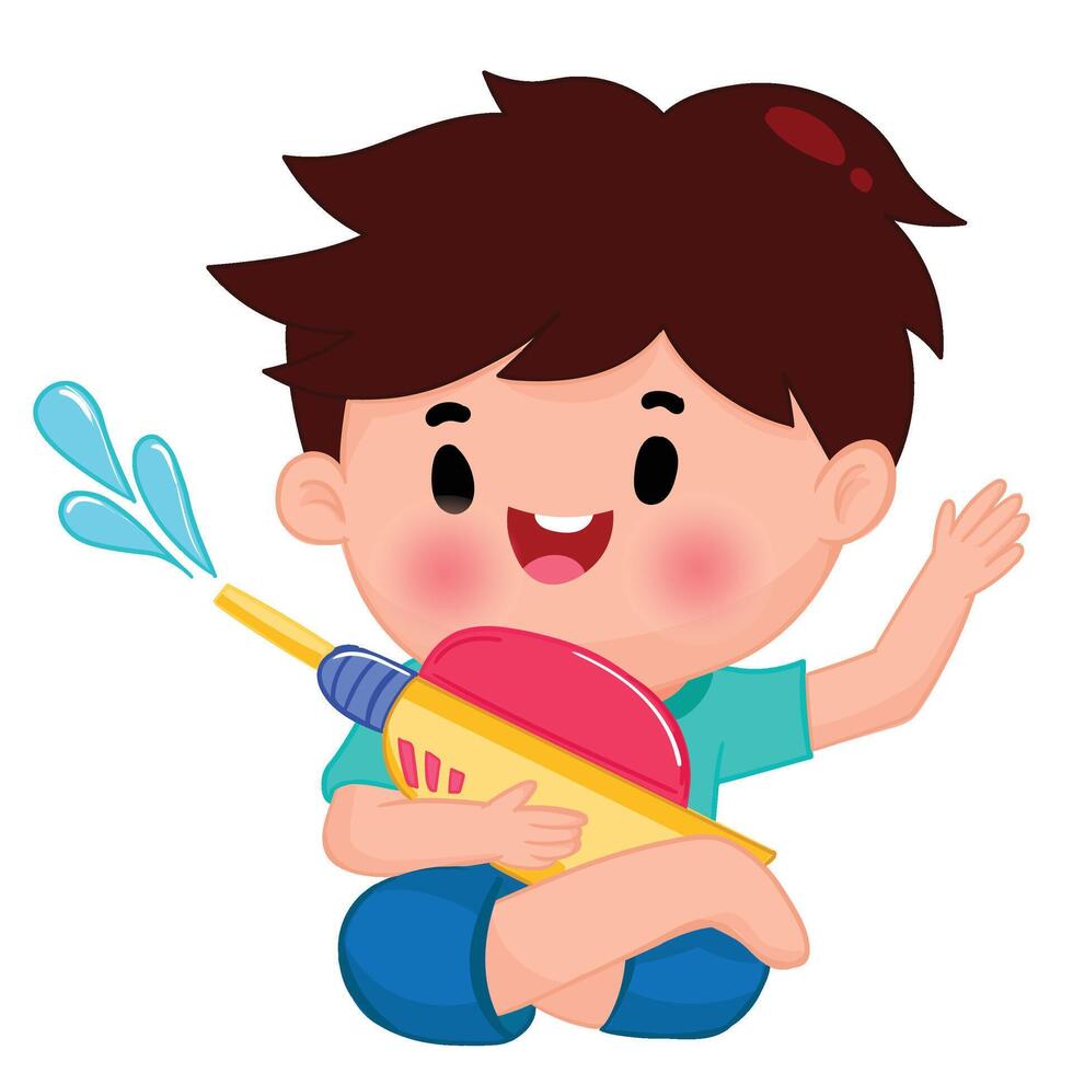 Thai kid play with water on Songkran day vector