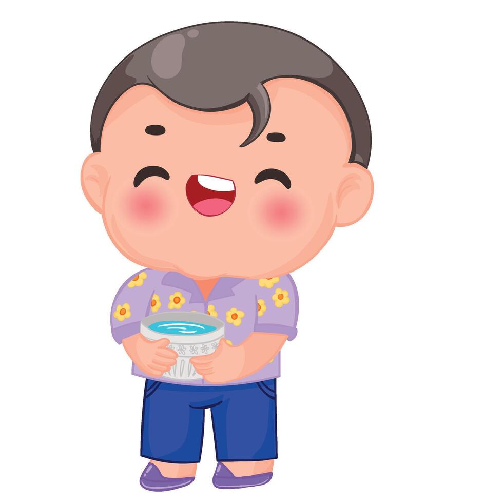 Thai kid play with water on Songkran day vector