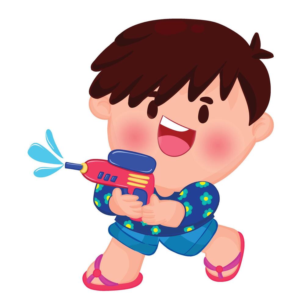 Thai kid play with water on Songkran day vector