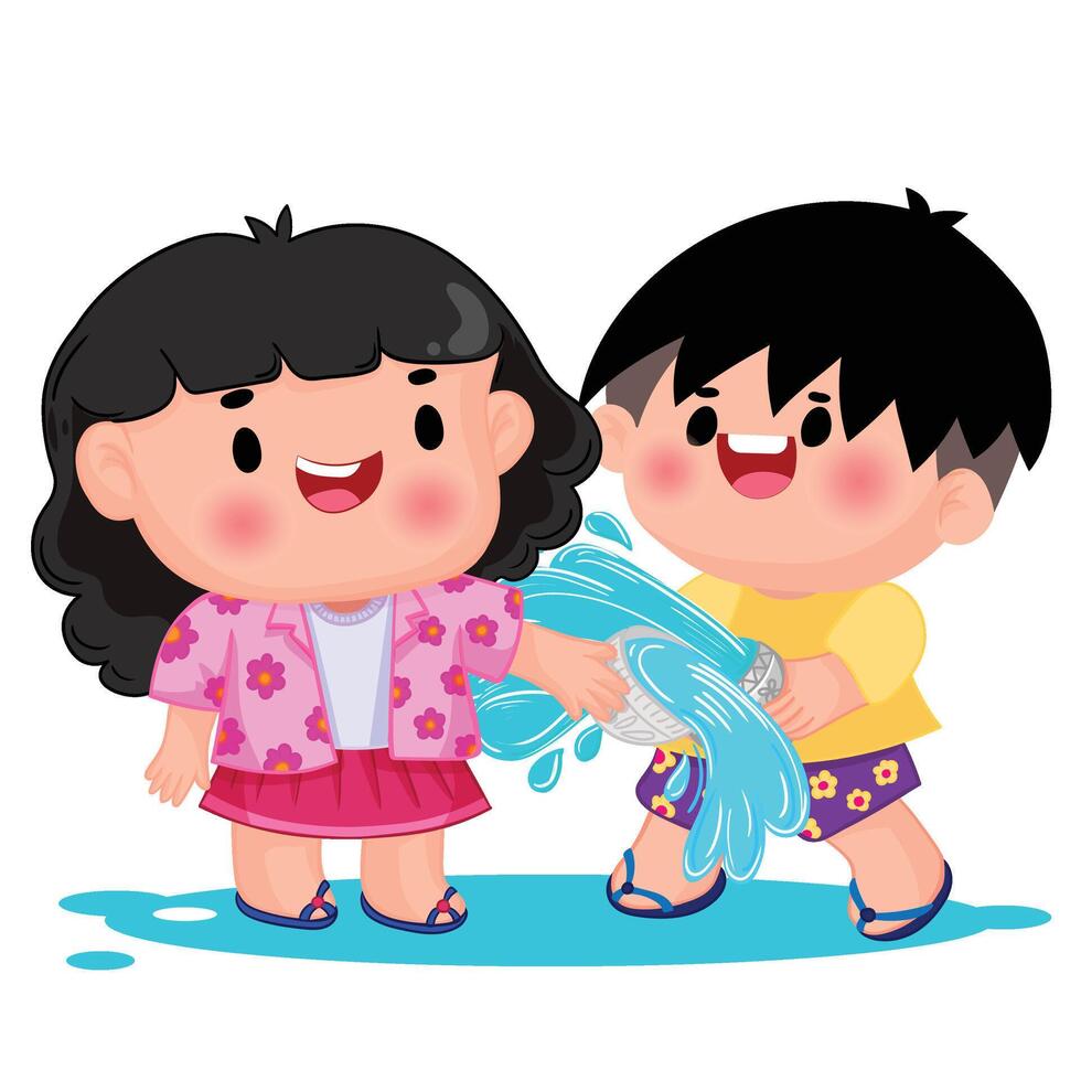 Thai kid play with water on Songkran day vector