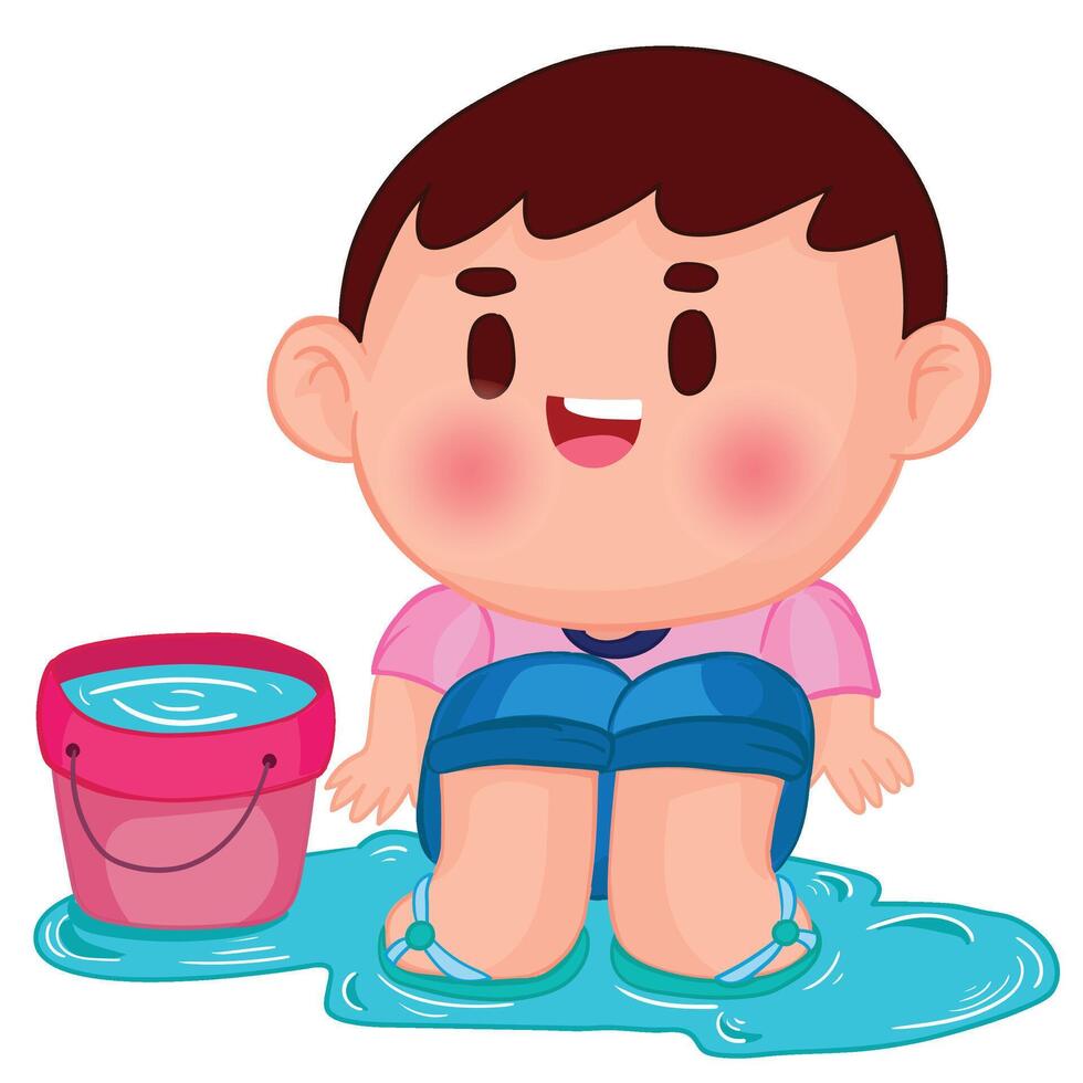Thai kid play with water on Songkran day vector