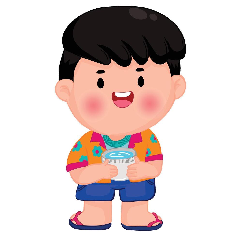 Thai kid play with water on Songkran day vector