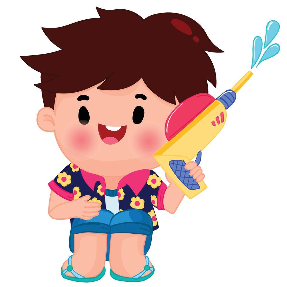 Thai kid play with water on Songkran day vector