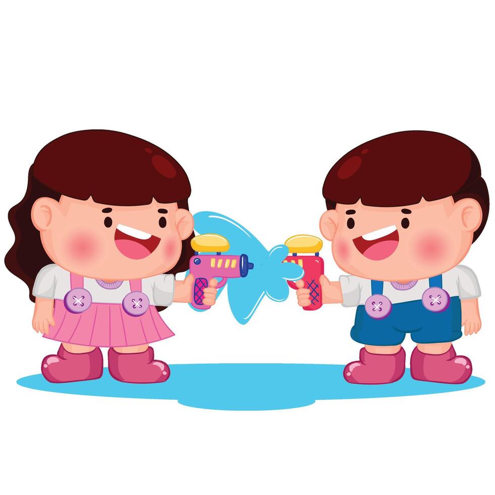 Thai kid play with water on Songkran day vector