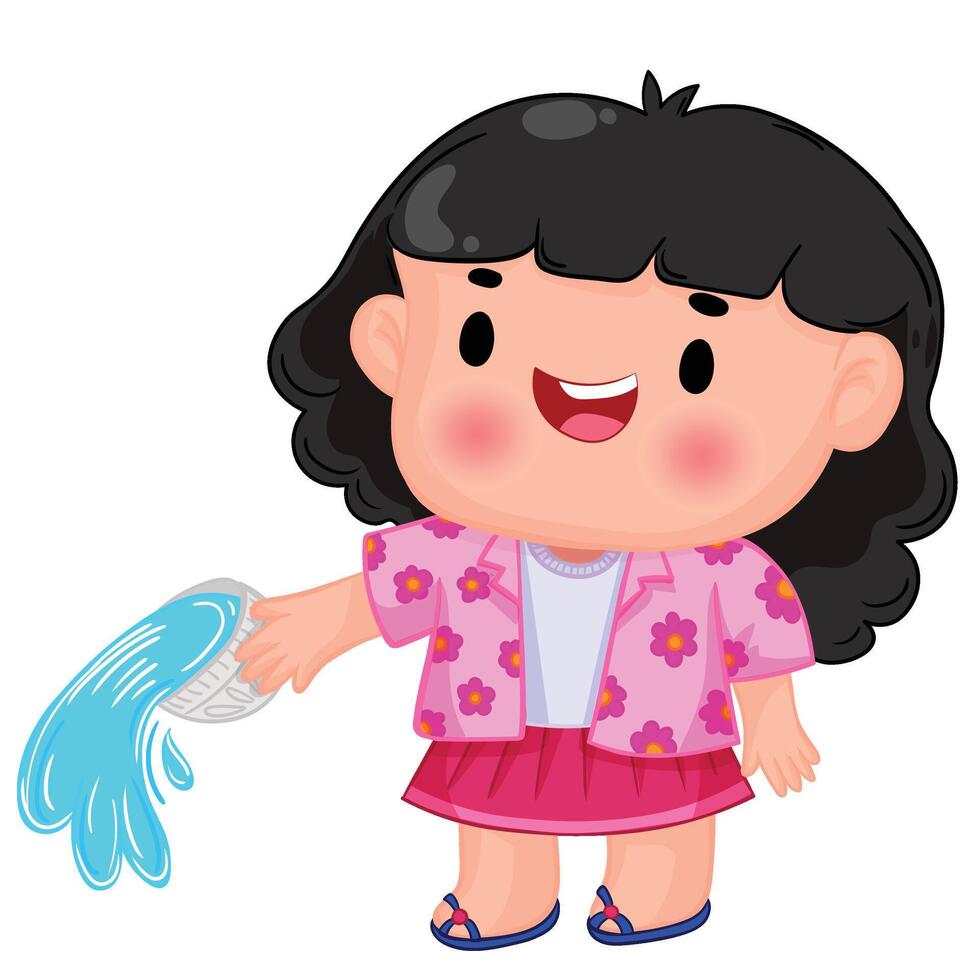 Thai kid play with water on Songkran day vector