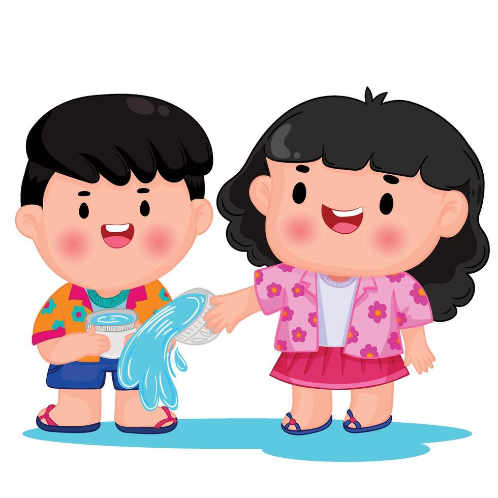 Thai kid play with water on Songkran day vector