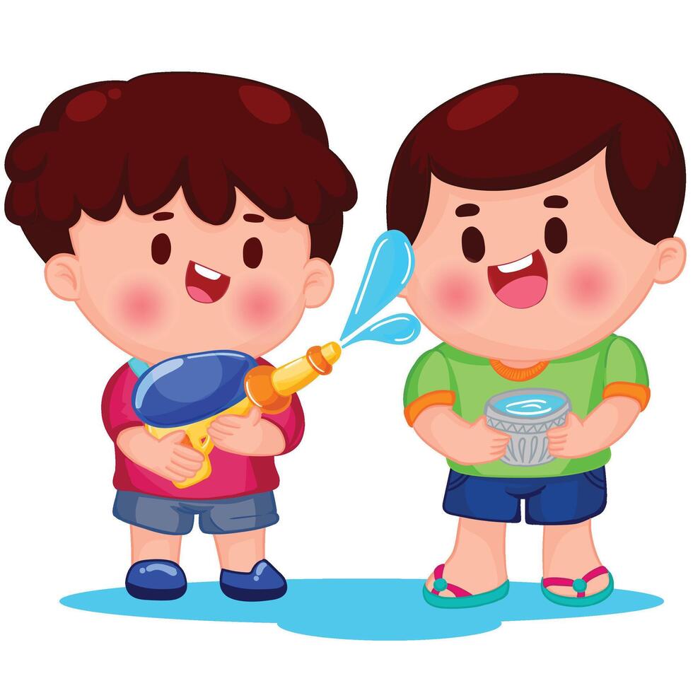 Thai kid play with water on Songkran day vector