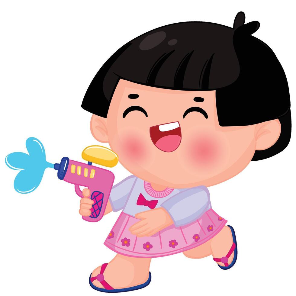 Thai kid play with water on Songkran day vector