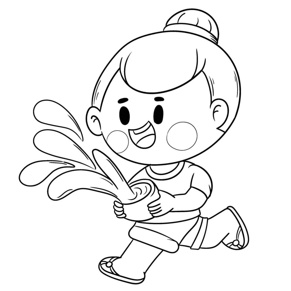 Thai kid play with water on Songkran day vector