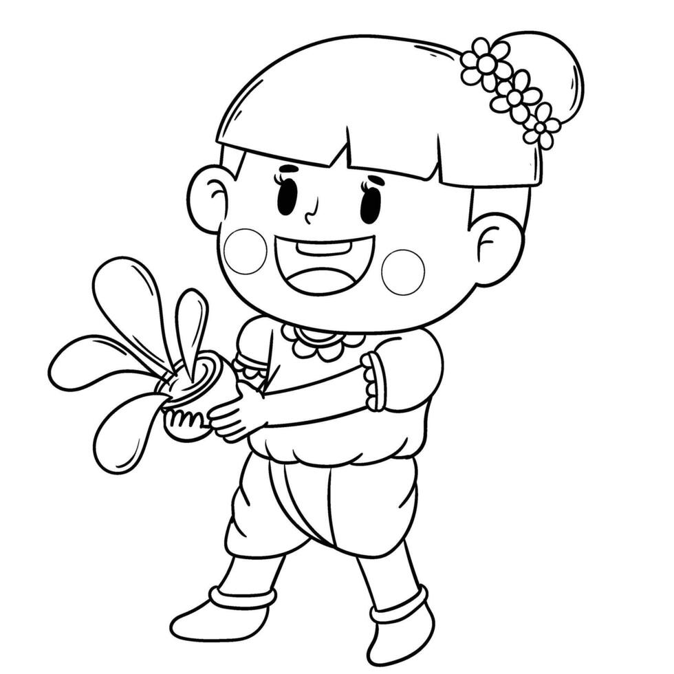 Thai kid play with water on Songkran day vector