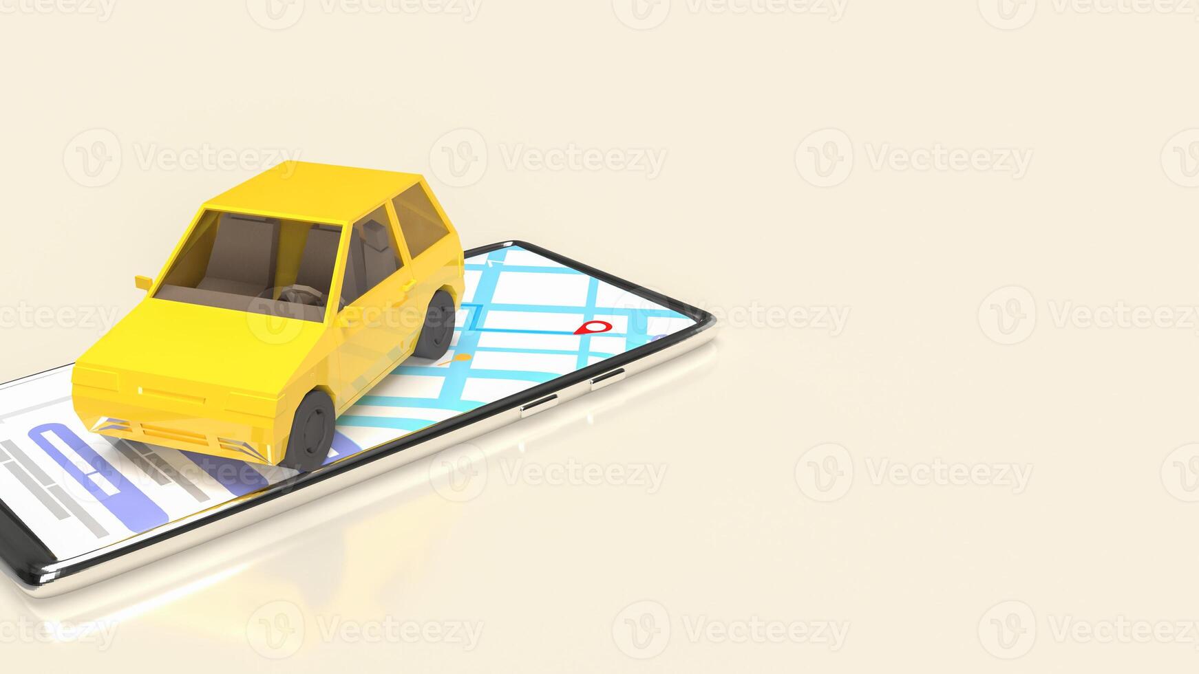 The yellow car on mobile phone for Applications or transportation concept 3d rendering. photo