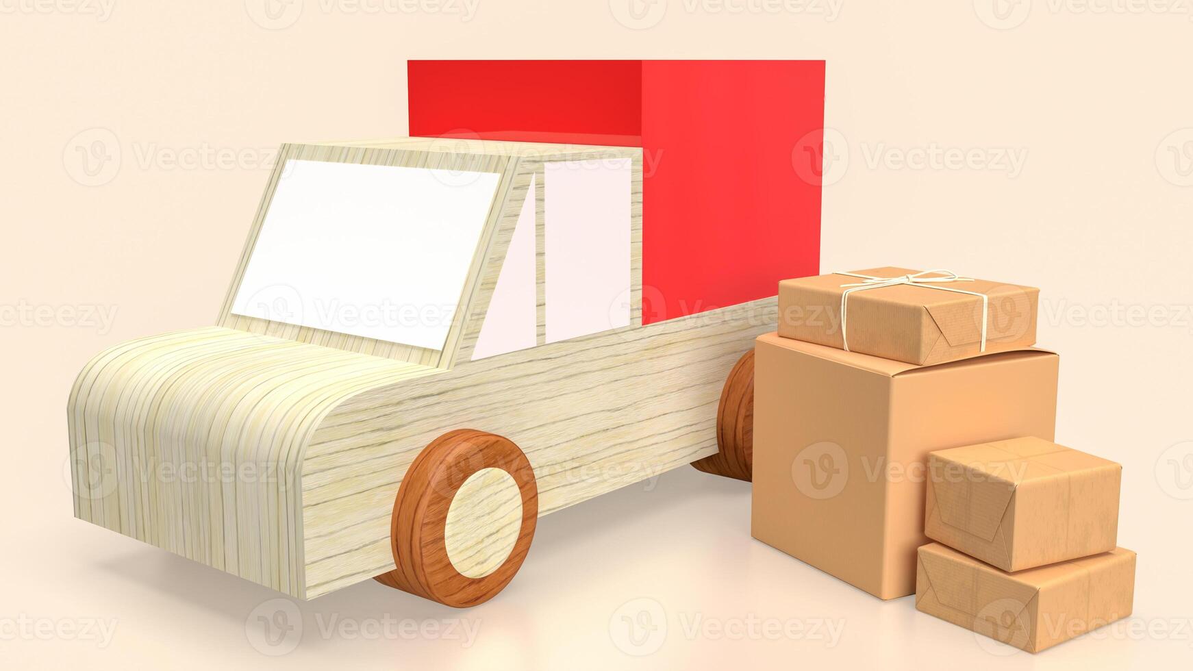 The Paper box and van truck for Delivery concept 3d rendering. photo