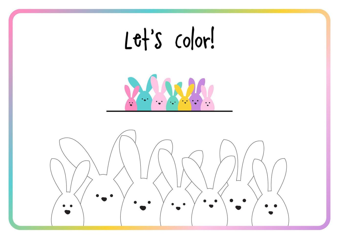 Let's color. Easter bunny family. Color activity. Printable. vector