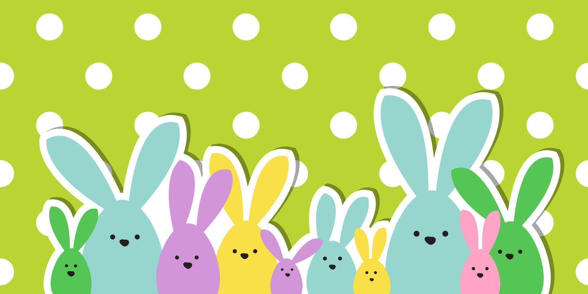 Celebration Greeting Easter card, colorful easter bunny family on polka dot background vector